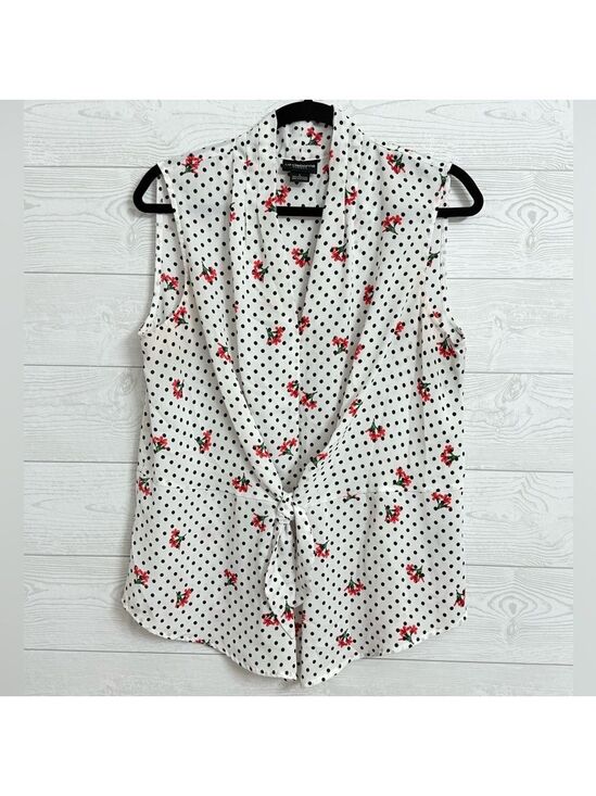 Liz Claiborne Tops - Liz Claiborne Career Women’s White Polka Dot5 Floral Sleeveless Blouse. Size L